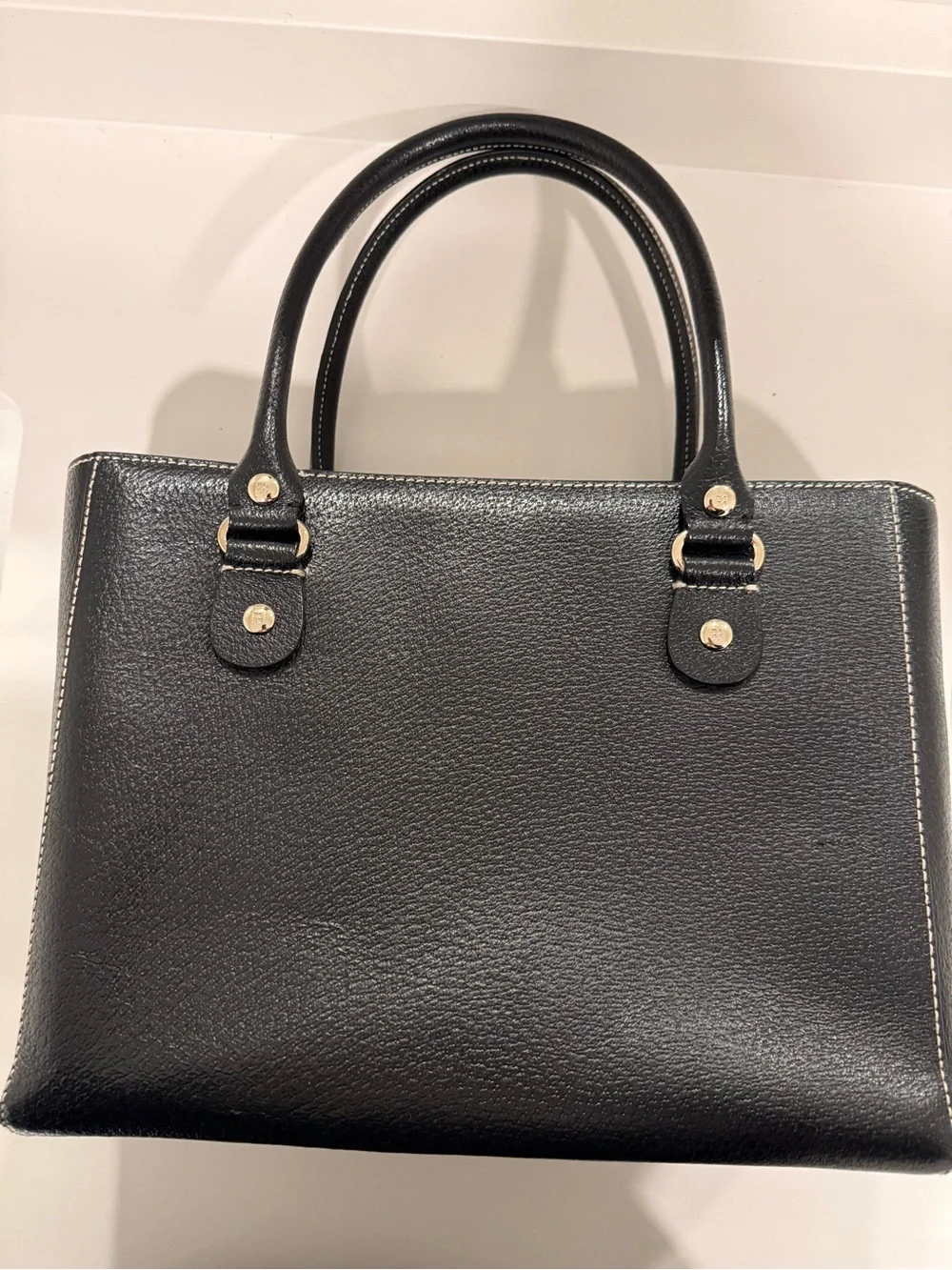 kate spade Black Pebbled Leather Tote with Gold Logo